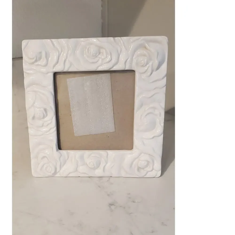 Porcelain Square Picture Frame Embossed Rose 8 X 8 Frame